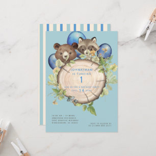 Invitation Ballons Animaux Mignons de la Forêt pour une 1ère 