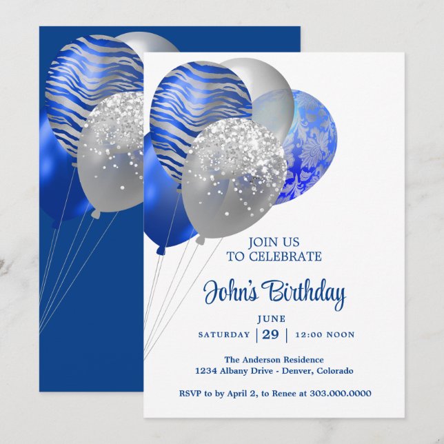 Invitation Ballons Anniversaire Hommes  (Devant / Derrière)