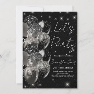 Invitation Ballons anniversaire noir argent parties scintilla