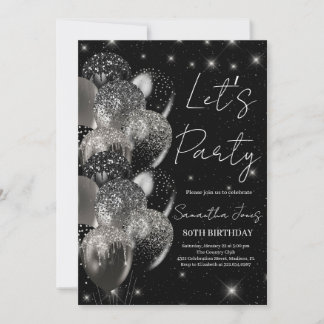 Invitation Ballons anniversaire noir argent parties scintilla