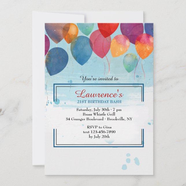 Invitation Ballons Aquarelle (Devant)