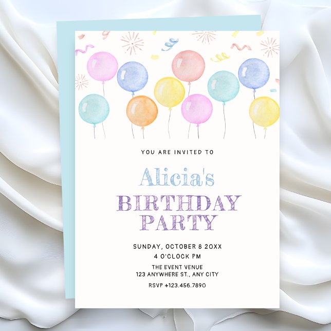 Invitation Ballons aquarelle  (Créateur téléchargé)