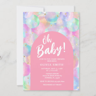 Invitation Ballons arc-en-ciel Bébé Baby shower Arche rose