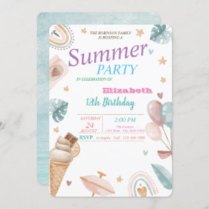 Invitation Ballons, Arc-en-ciel, Crème glacée Fête d'annivers