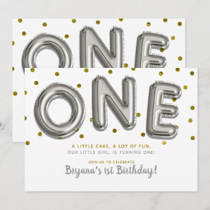 Invitation Ballons Argent et Or Fête d'anniversaire ONE 1 an