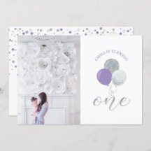 Ballons argenté et violet | Fille 1er fête d'anniv