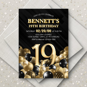 Invitation Ballons Black Gold 19e anniversaire