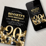 Invitation Ballons Black Gold 20e anniversaire<br><div class="desc">Des tas et des tas de ballons - ce design ne résiste pas ! Doté de chiffres audacieux et d'une typographie élégante dans un espace qui déborde littéralement de ballons, ce design est un coup de fouet instantané. Le jeu de couleurs doré et noir et la typographie rétro donnent une...</div>
