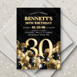 Invitation Ballons Black Gold 30e anniversaire<br><div class="desc">Des tas et des tas de ballons - ce design ne résiste pas ! Doté de chiffres audacieux et d'une typographie élégante dans un espace qui déborde littéralement de ballons, ce design est un coup de fouet instantané. Le jeu de couleurs doré et noir et la typographie rétro donnent une...</div>