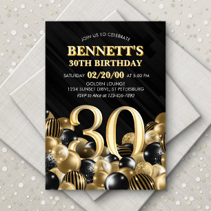Invitation Ballons Black Gold 30e anniversaire