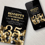 Invitation Ballons Black Gold 35e anniversaire<br><div class="desc">Des tas et des tas de ballons - ce design ne résiste pas ! Doté de chiffres audacieux et d'une typographie élégante dans un espace qui déborde littéralement de ballons, ce design est un coup de fouet instantané. Le jeu de couleurs doré et noir et la typographie rétro donnent une...</div>