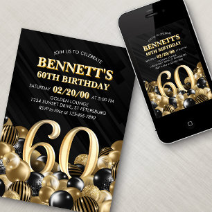 Invitation Ballons Black Gold 60e anniversaire