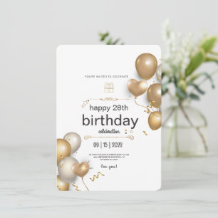 Invitation Ballons Blanc Et Or Anniversaire