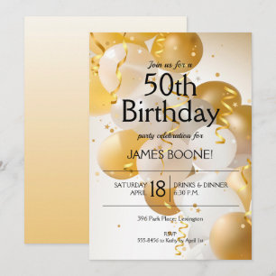 Invitation Ballons blancs or Anniversaire
