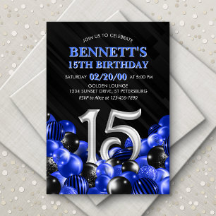 Invitation Ballons bleu 15e anniversaire