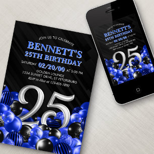 Invitation Ballons bleu 25e anniversaire