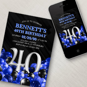 Invitation Ballons bleu 40e anniversaire