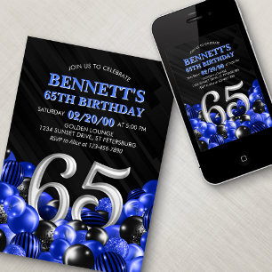 Invitation Ballons bleu 65e anniversaire