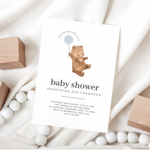 Invitation Ballons bleu Baby shower Ours en Teddy