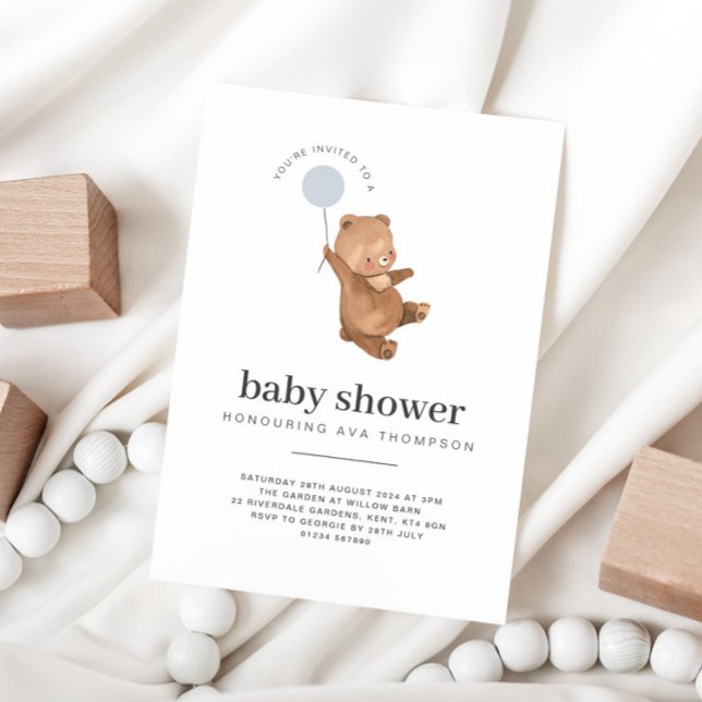 Invitation Ballons bleu Baby shower Ours en Teddy (Créateur téléchargé)