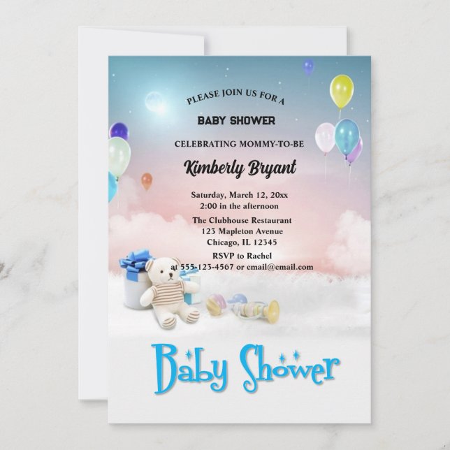 Invitation Ballons bleu blanc C'est un Baby shower garçon (Devant)