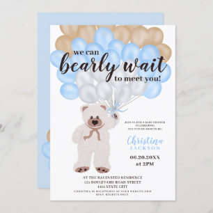 Invitation Ballons bleu ours en peluche mignon garçon baby sh
