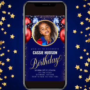 Invitation Ballons Bleus Bleus Rouge Anniversaire de enfant I