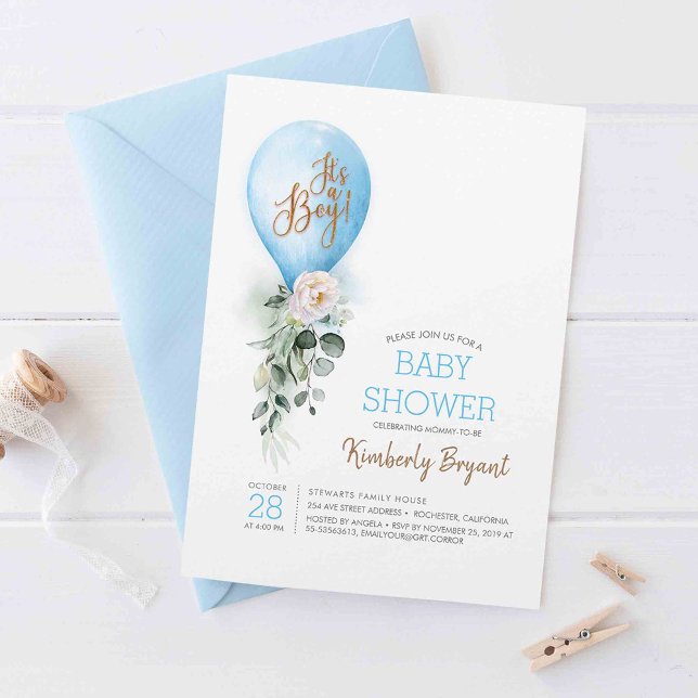Invitation Ballons Bleus C'est un Baby shower garçon (It's a Boy! - Blue Balloon Baby Shower Invitations)