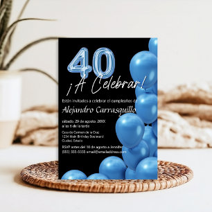 Invitation Ballons Bleus Espagnols Pas Chers & 40ème Annivers