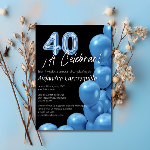 Invitation Ballons Bleus Espagnols sur Fond Noir 40e Annivers
