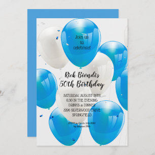 Invitation Ballons bleus fête d'anniversaire