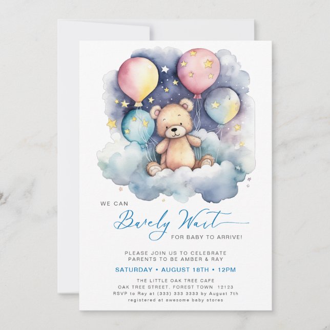 Invitation Ballons Bleus Nous Pouvons Attendre Baby shower Ga (Devant)