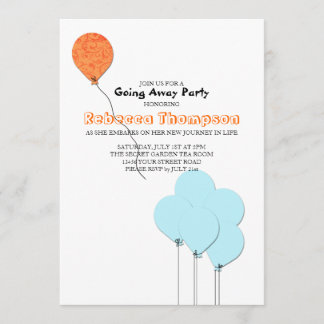 Invitation Ballons bleus orange et Turquoises qui disparaisse