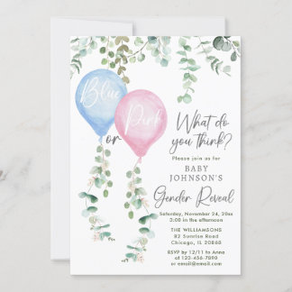 Invitation Ballons bleus ou roses verdure genre révéler