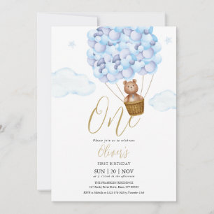 Invitation Ballons Bleus Teddy Bear Anniversaire