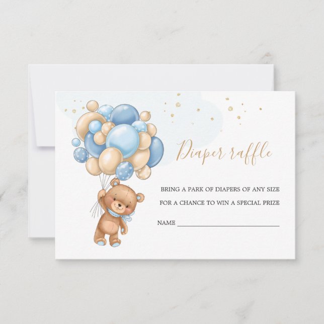 Invitation Ballons Bleus Teddy Bear Raffin de couche (Devant)