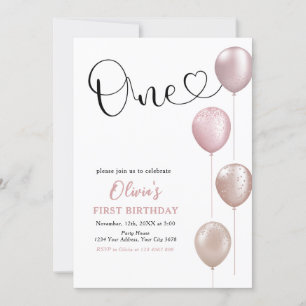 Invitation Ballons Blush fille premier anniversaire