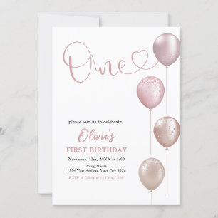 Invitation Ballons Blush fille premier anniversaire