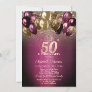 Invitation Ballons Bourgogne Paillettes 50 ans Anniversaire