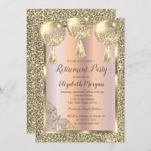 Invitation Ballons, Cadre Or, Or Rose, Retrait Parties scinti