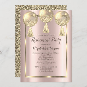 Invitation Ballons, Cadre, Or Rose, Retrait Parties scintilla