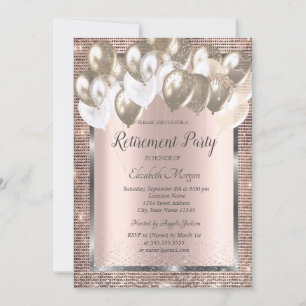 Invitation Ballons Cadre Pailleté Or Rose Retraite