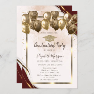 Invitation Ballons Casquettes Gold Grad Burgundy Burgundy Gra
