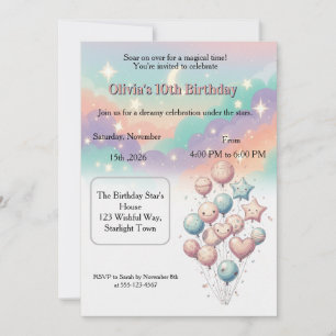 Invitation Ballons Célestes Pastel Rêveur pour l'anniversaire