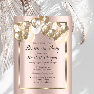 Invitation Ballons Chic, Cadre, Or Rose, Retrait