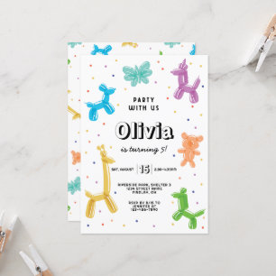 Invitation Ballons colorés Animaux Fête d'anniversaire, à tou