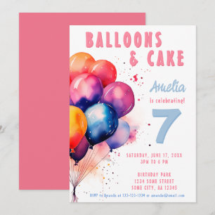 Invitation Ballons colorés Aquarelle Anniversaire de enfant