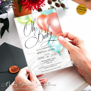 Invitation Ballons colorés Baby shower neutre genre