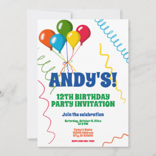 Invitation Ballons colorés Bonne fête du 12e anniversaire