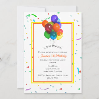Invitation Ballons colorés & Confetti | Partie personnalisée